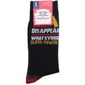 Wholesale - 1pr BUDWEISER BLK/RED MEN CREW SOCKS SIZE 10-13 C/P 60, UPC: 194382048160